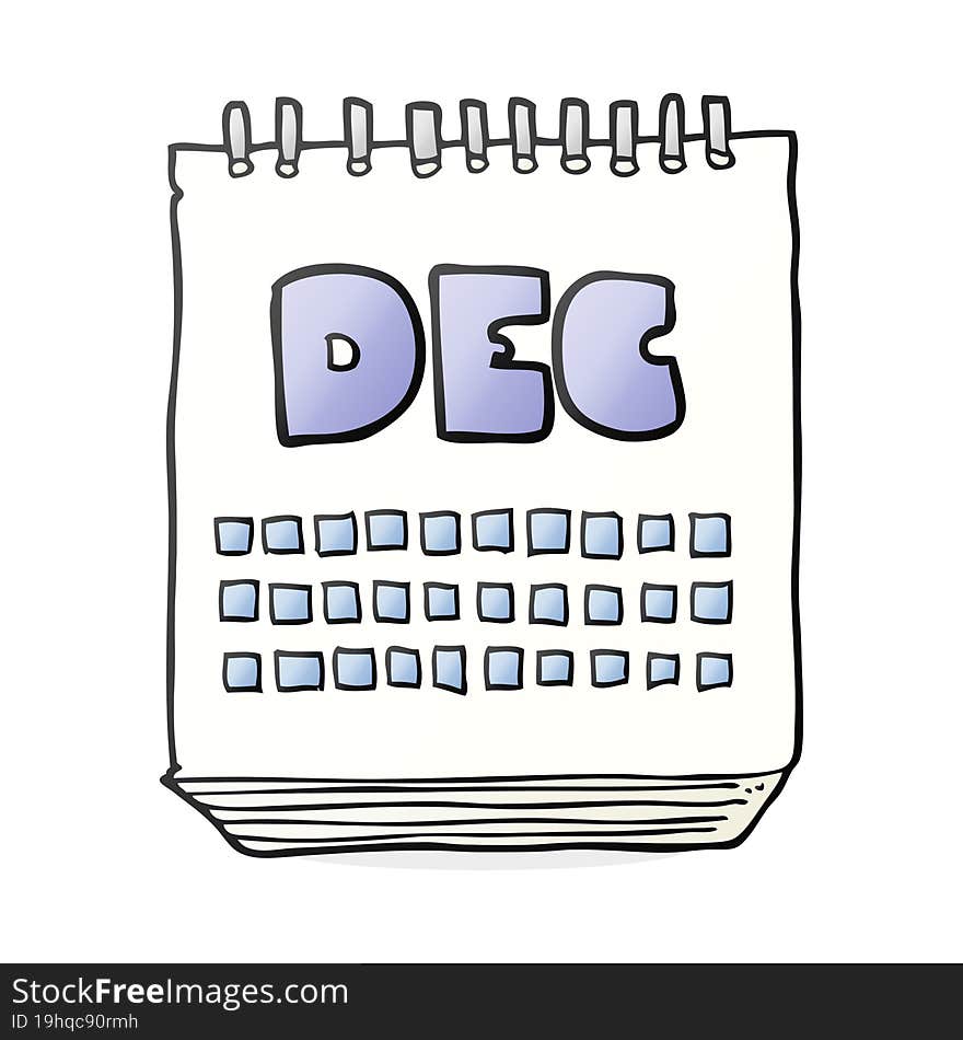 freehand drawn cartoon calendar showing month of december