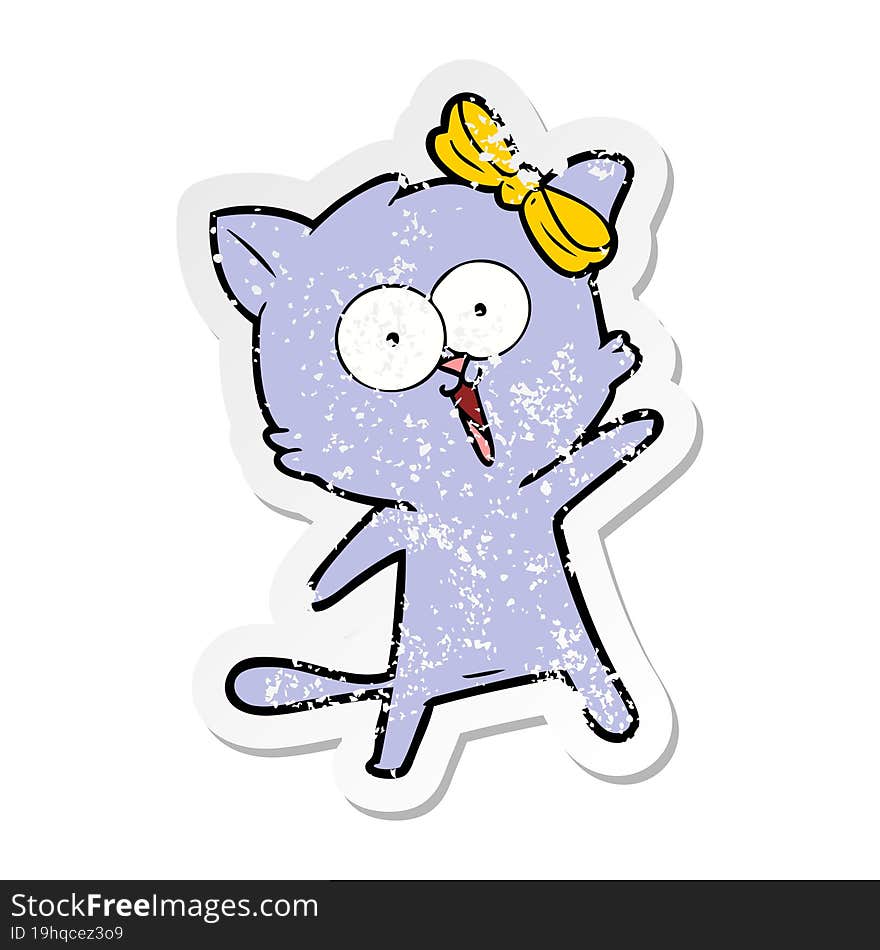 distressed sticker of a cartoon cat