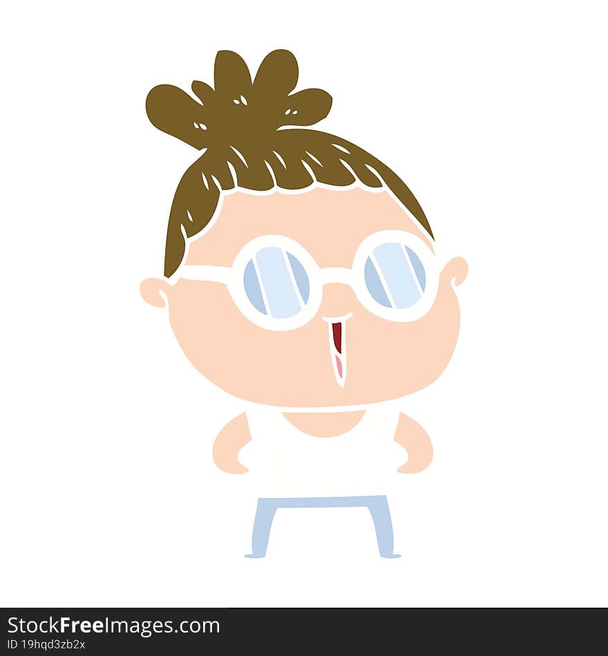 flat color style cartoon tough woman wearing spectacles