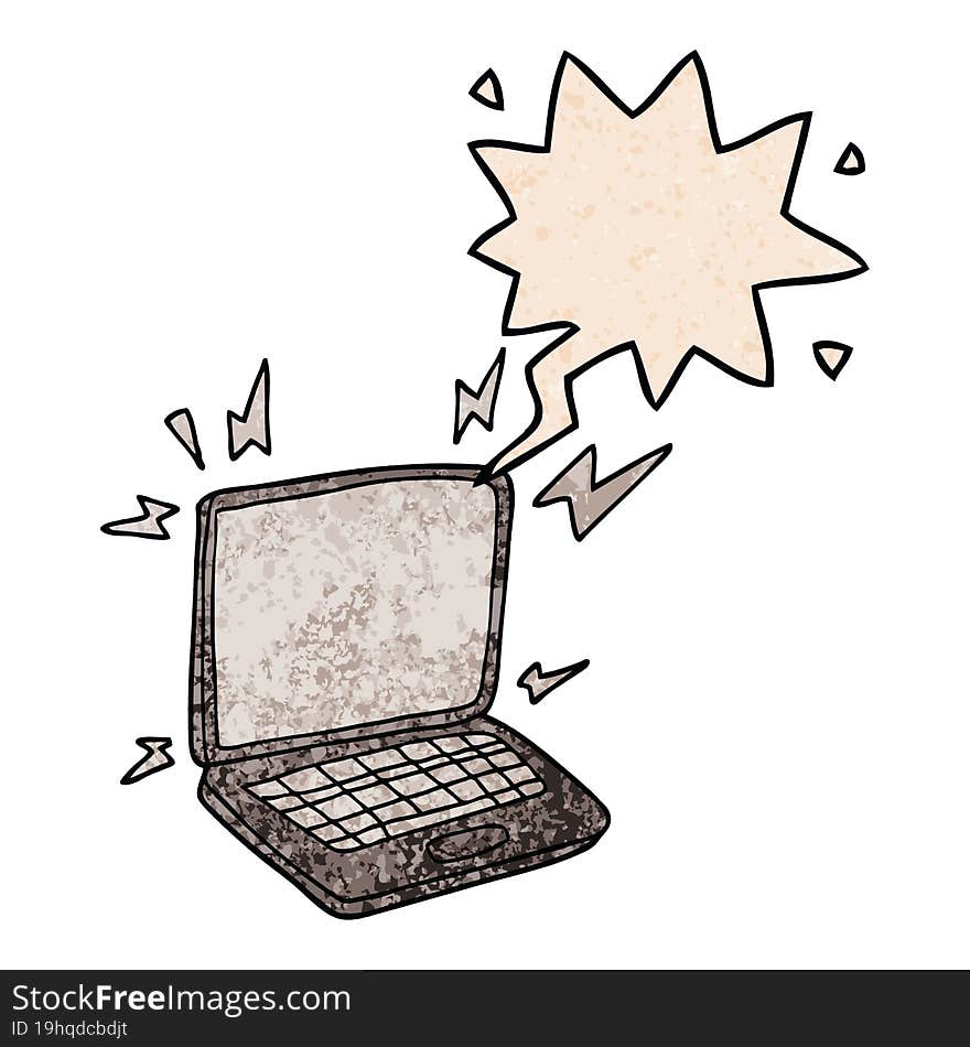 Cartoon Laptop Computer And Speech Bubble In Retro Texture Style