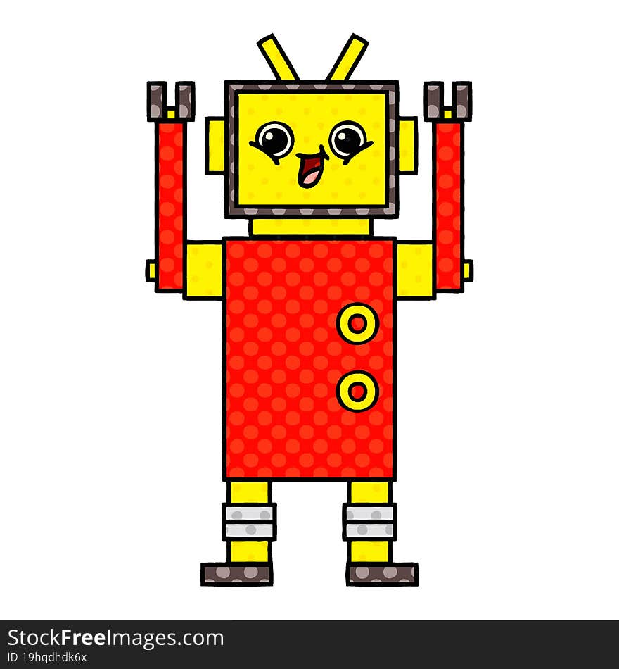 comic book style cartoon happy robot