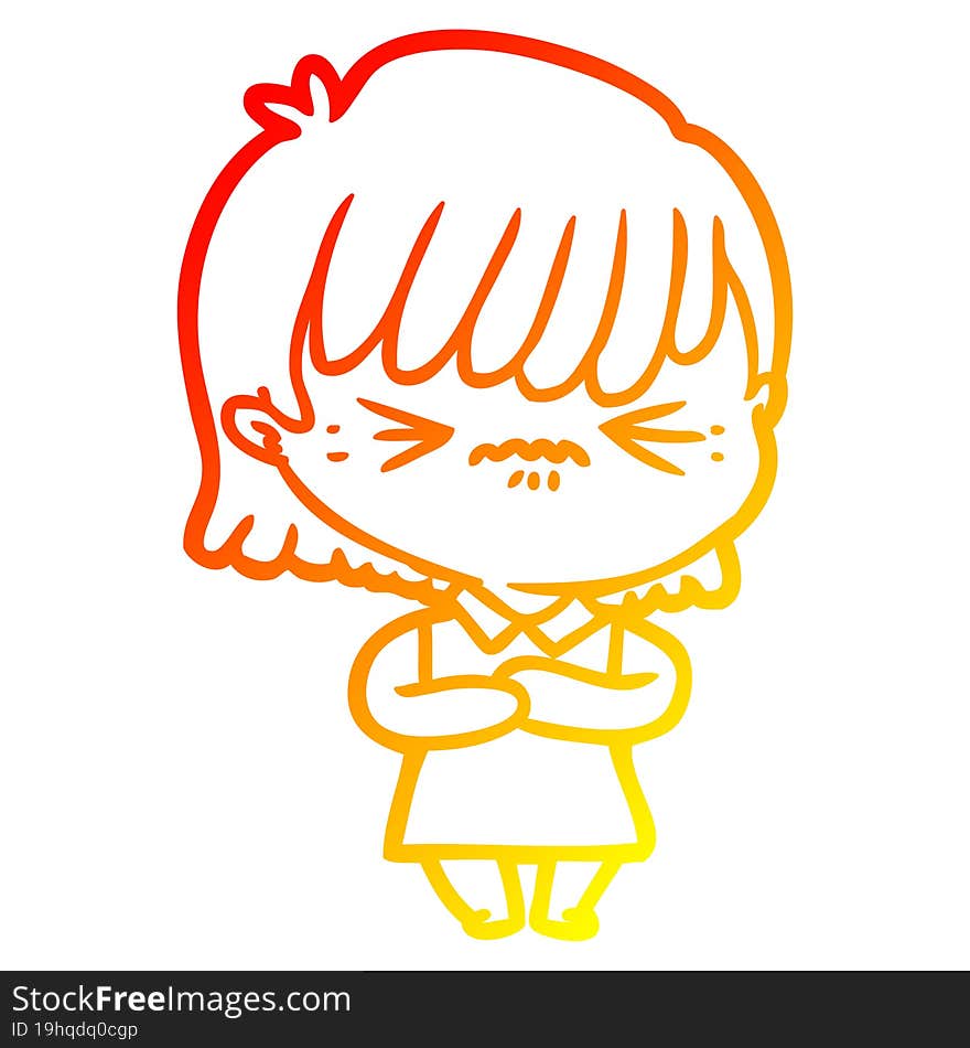 warm gradient line drawing annoyed cartoon girl