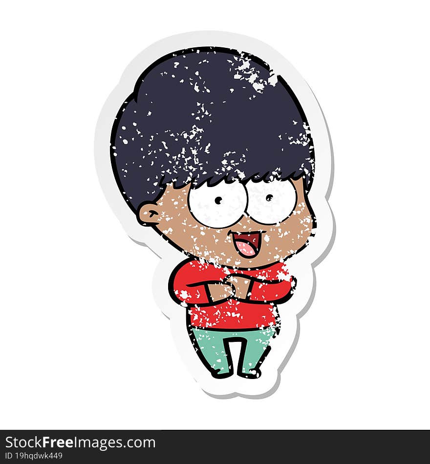 Distressed Sticker Of A Happy Cartoon Boy