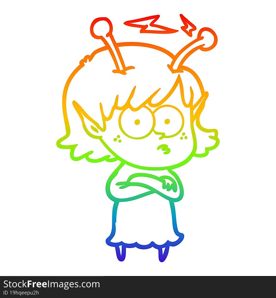 rainbow gradient line drawing cartoon alien girl