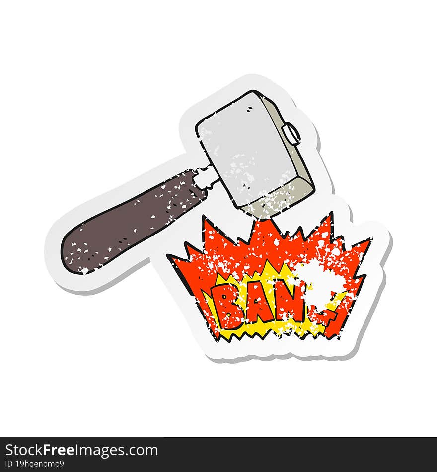 Retro Distressed Sticker Of A Cartoon Mallet Banging