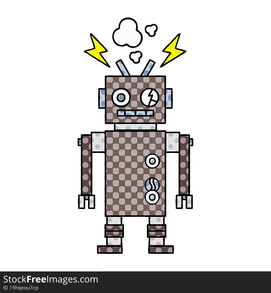 comic book style cartoon malfunctioning robot