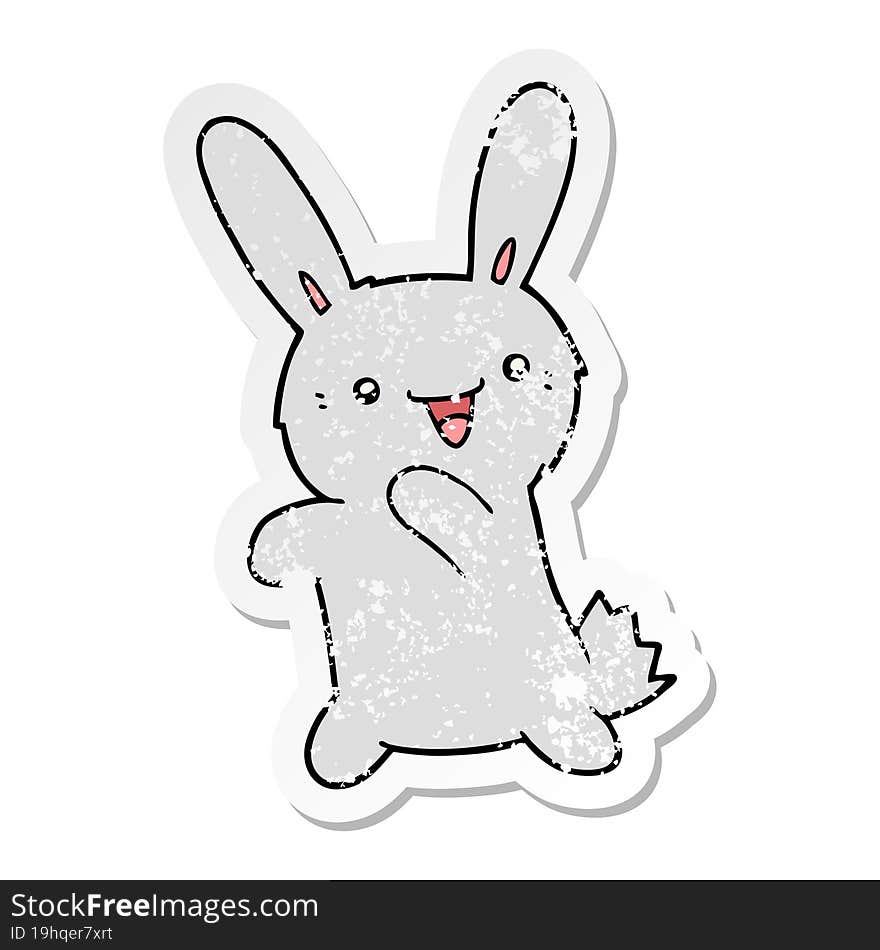 distressed sticker of a cartoon rabbit