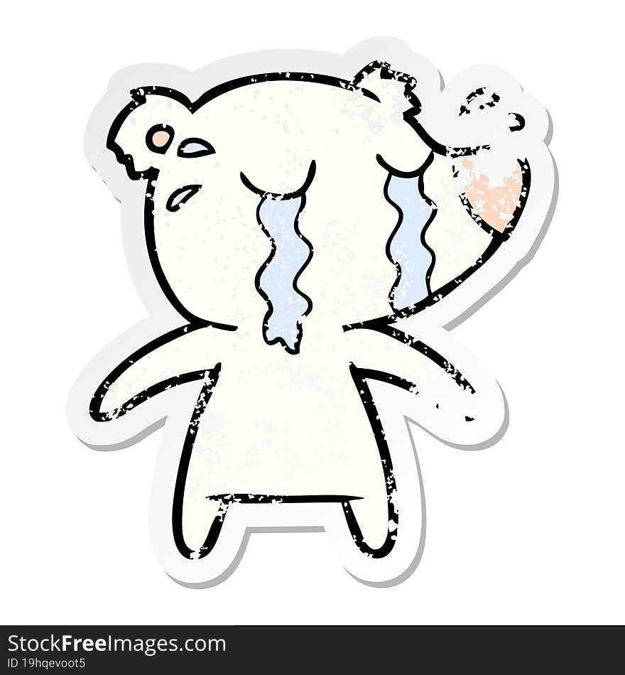 distressed sticker of a cartoon crying polar bear