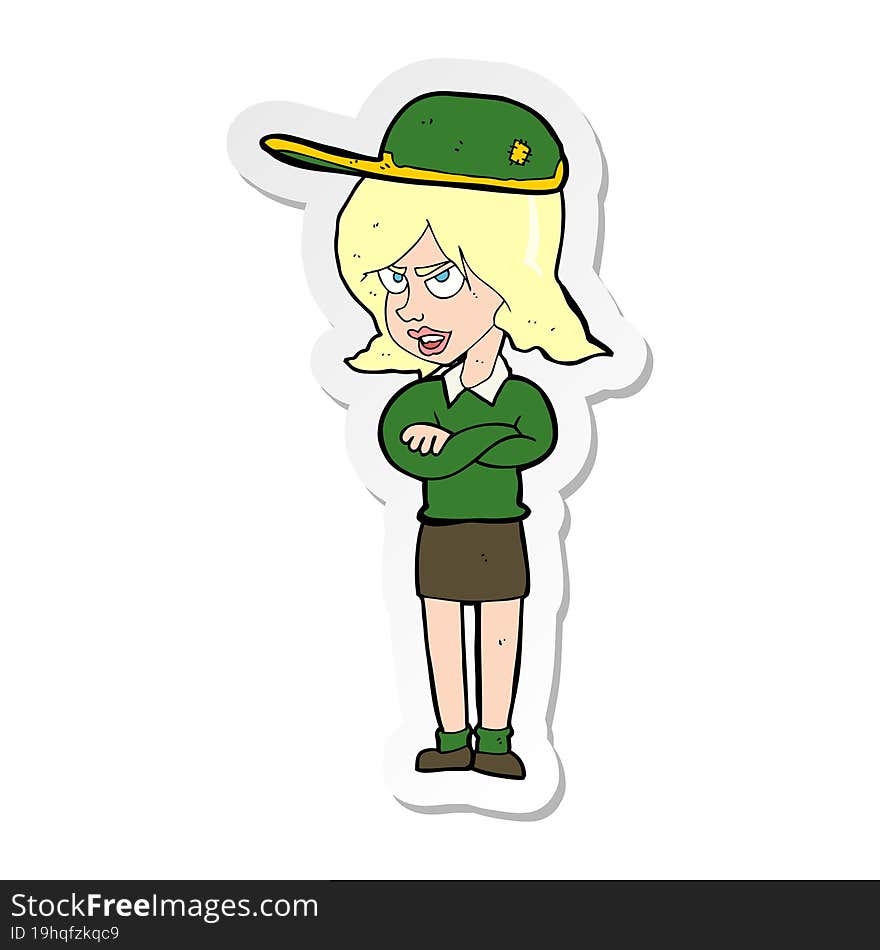 sticker of a cartoon woman in uniform