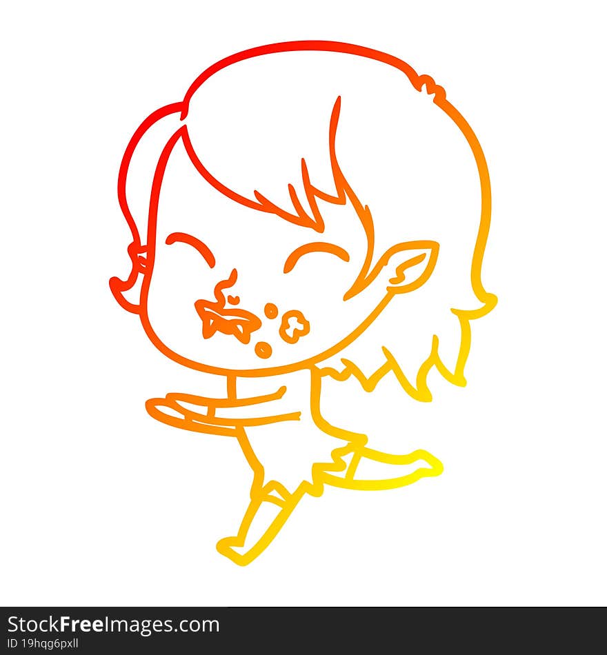 warm gradient line drawing cartoon vampire girl with blood on cheek