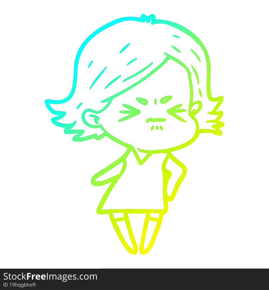 cold gradient line drawing of a cartoon angry woman