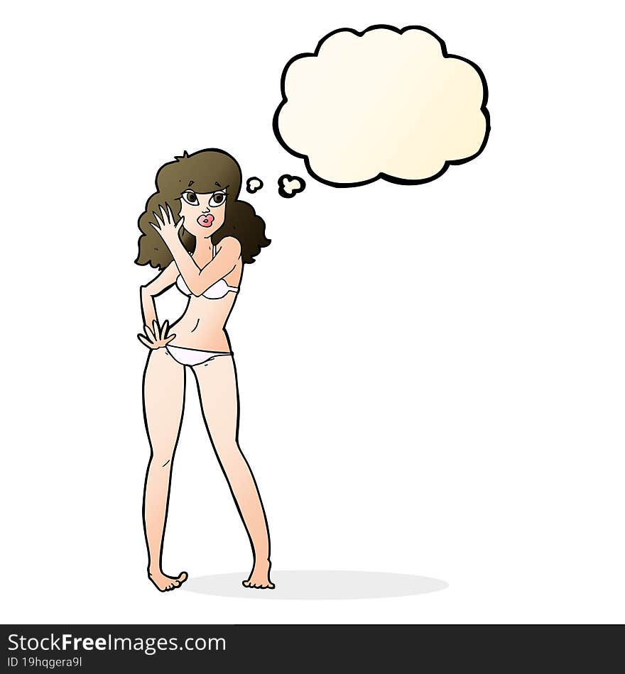 Cartoon Pretty Woman In Bikini With Thought Bubble