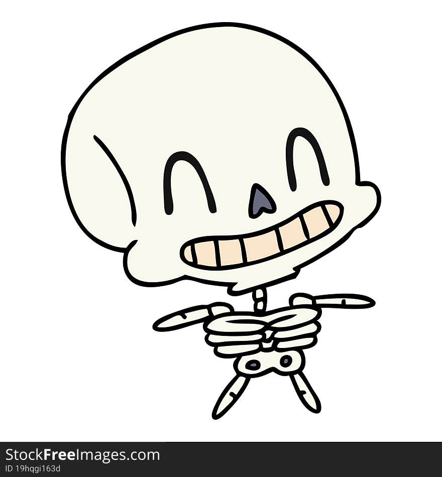 freehand drawn cartoon of spooky kawaii skeleton