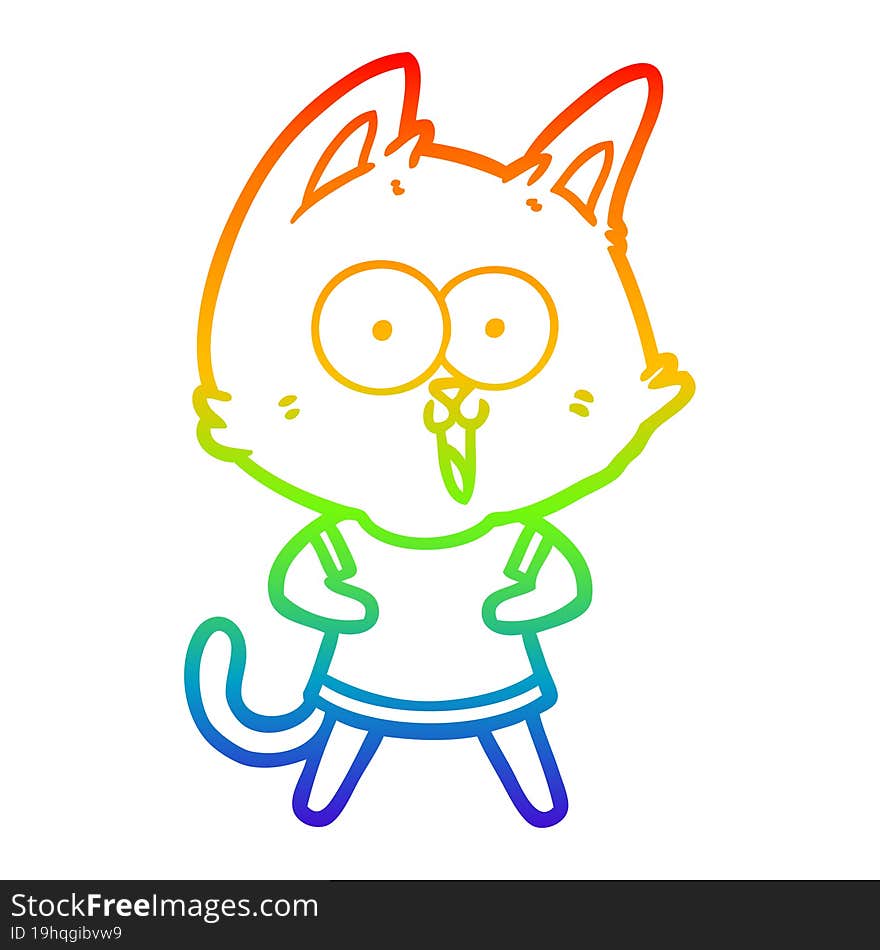 rainbow gradient line drawing funny cartoon cat