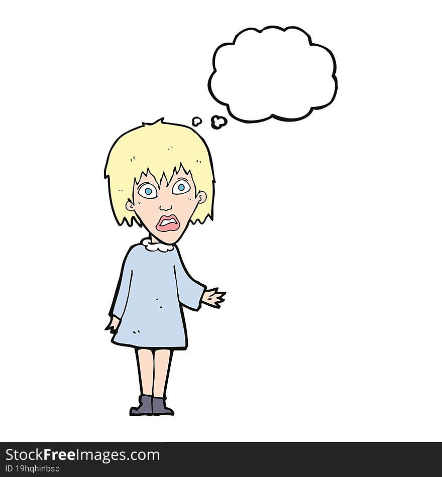 cartoon shocked woman with thought bubble