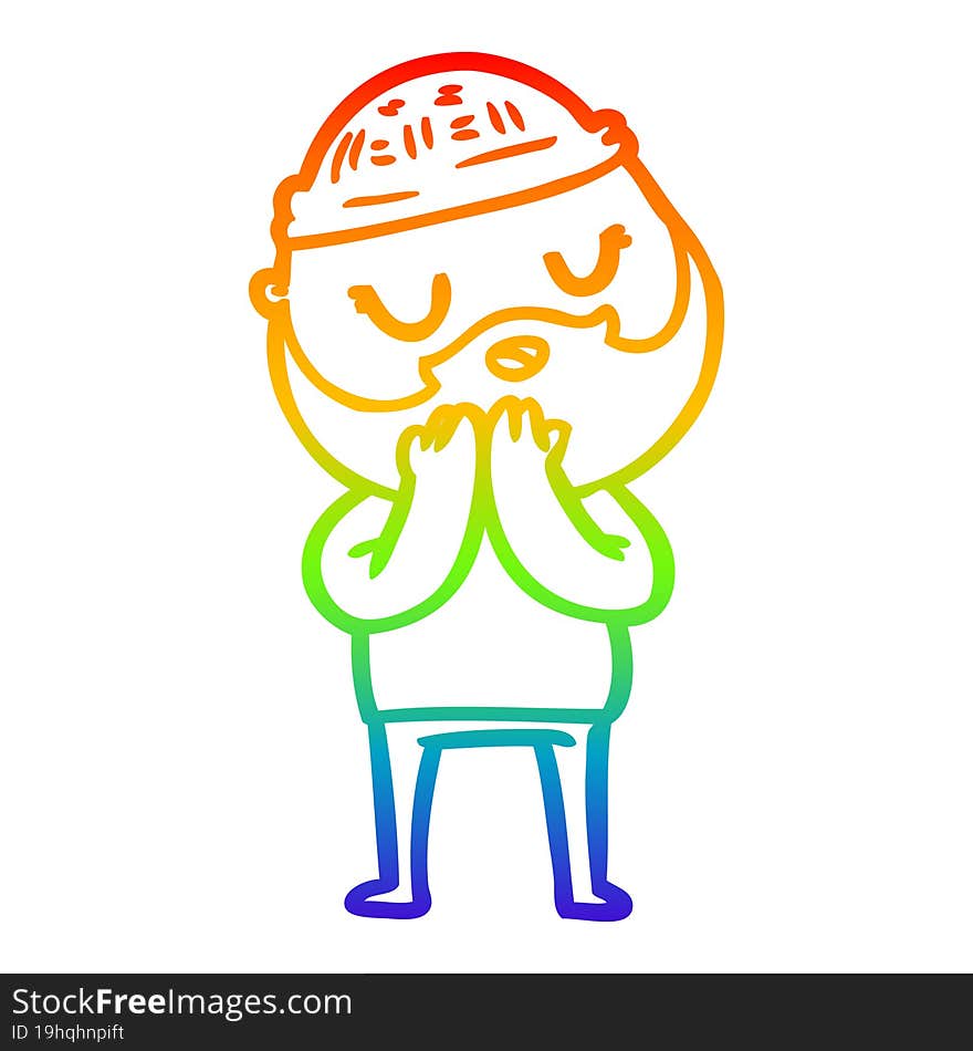 rainbow gradient line drawing cartoon man with beard