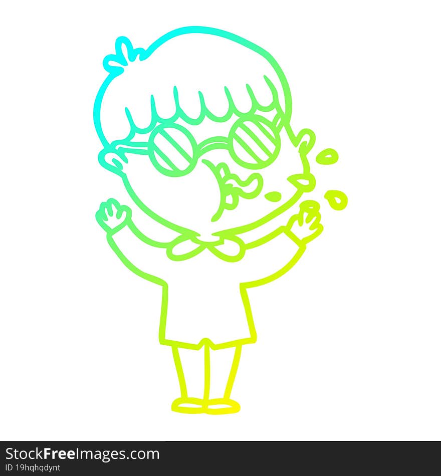 Cold Gradient Line Drawing Cartoon Boy Wearing Spectacles