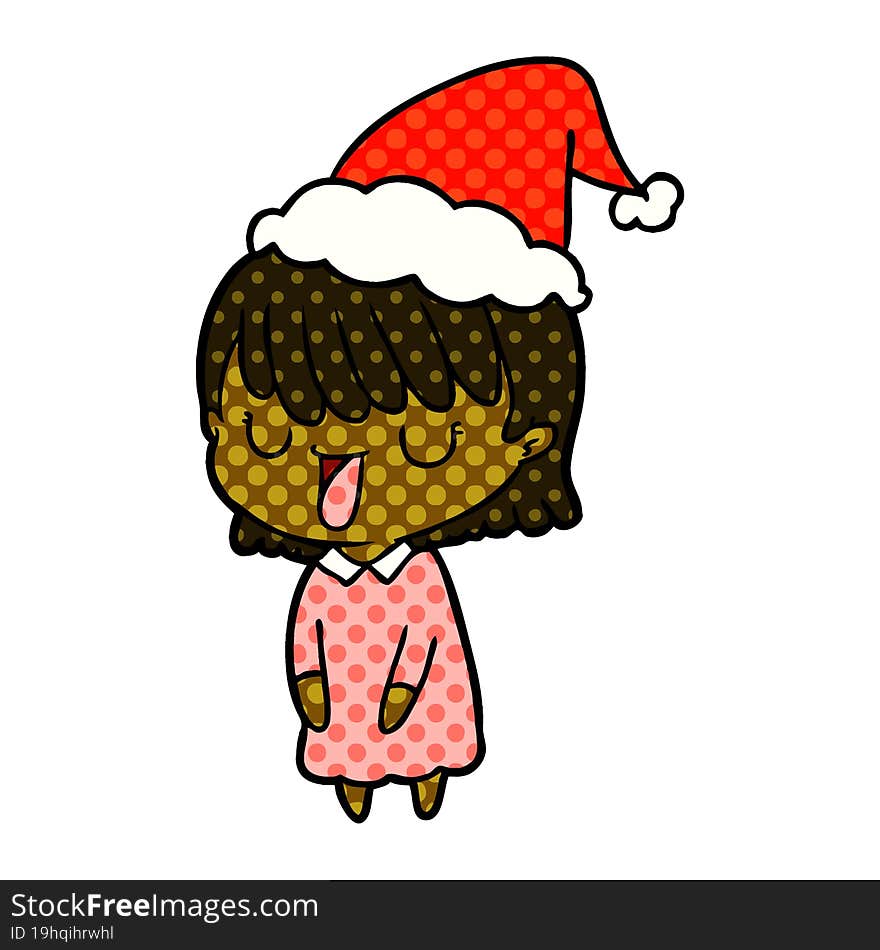 hand drawn comic book style illustration of a woman wearing santa hat