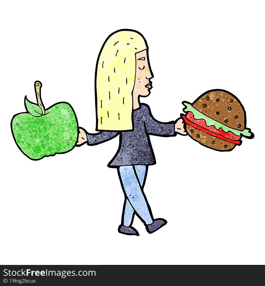 cartoon woman deciding to eat healthy