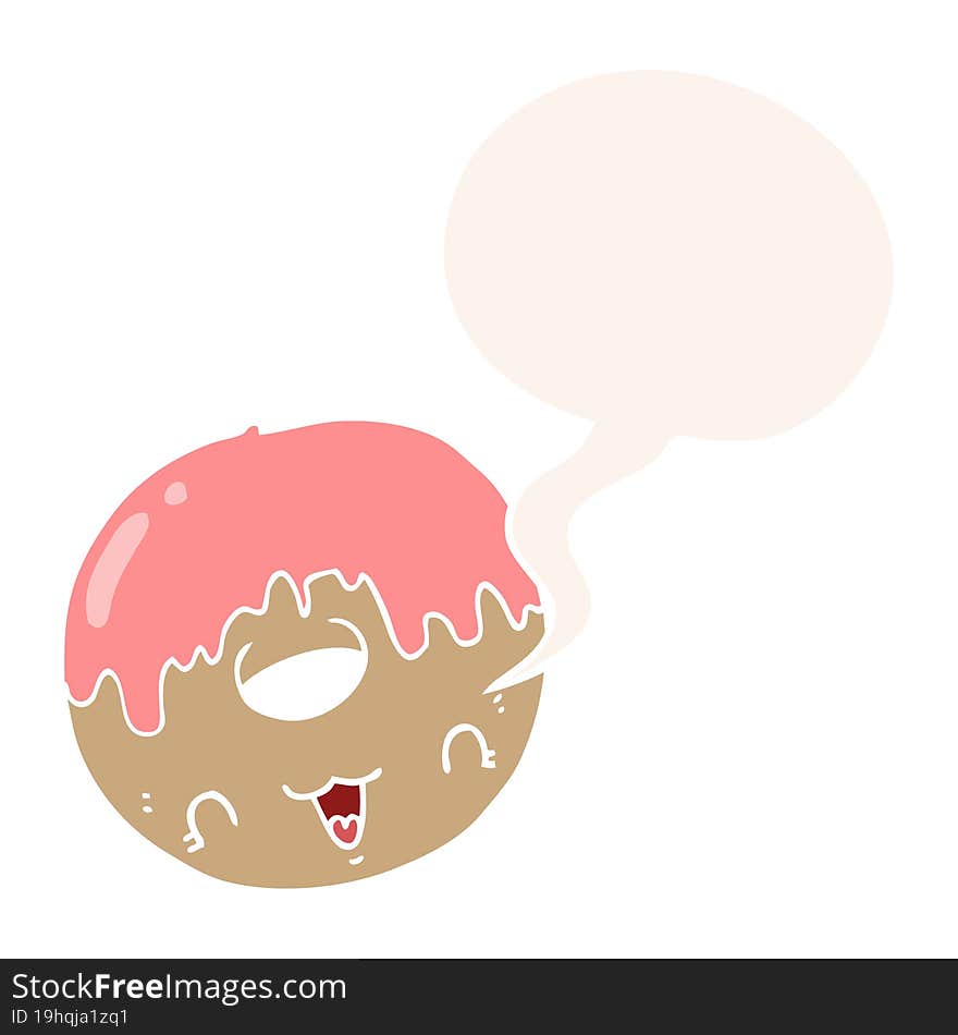 cute cartoon donut and speech bubble in retro style