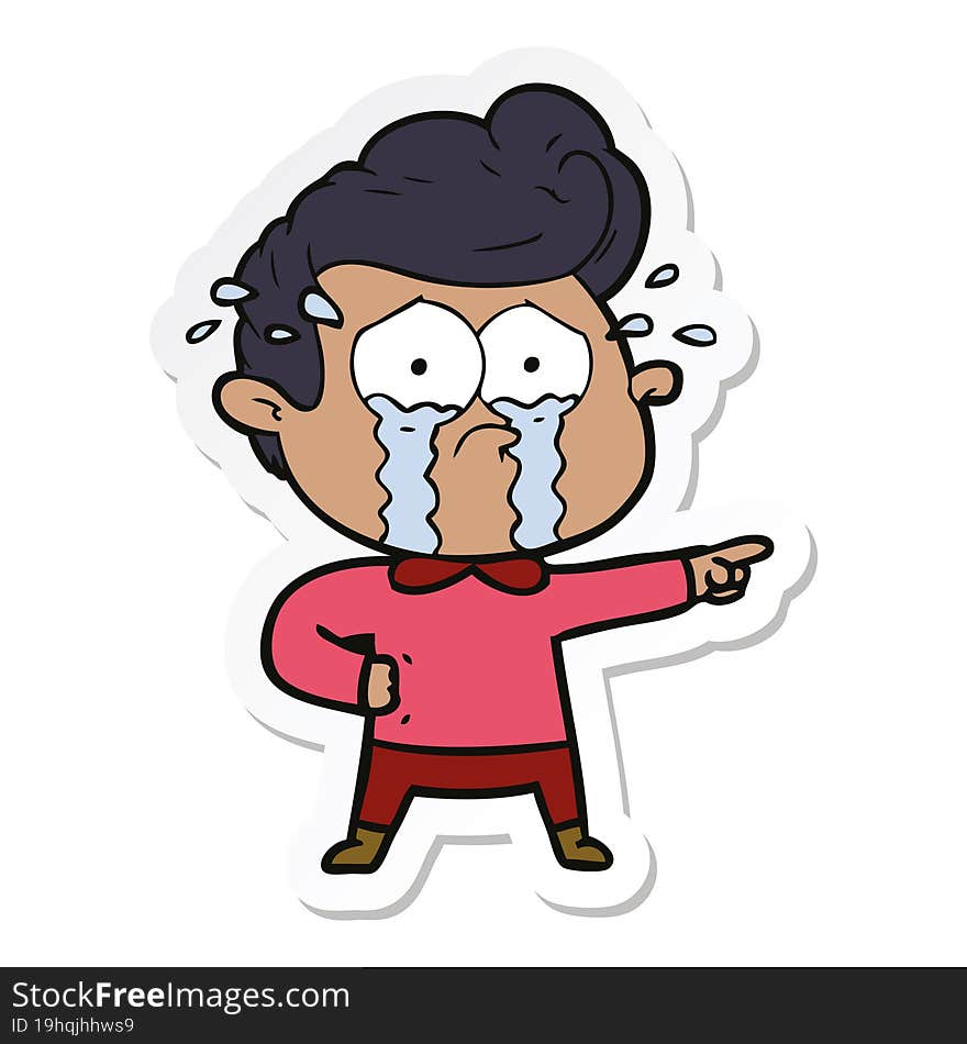 sticker of a cartoon crying man