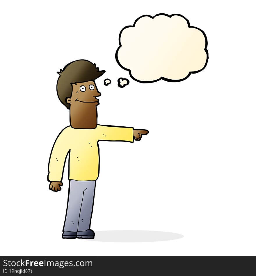 cartoon man pointing with thought bubble