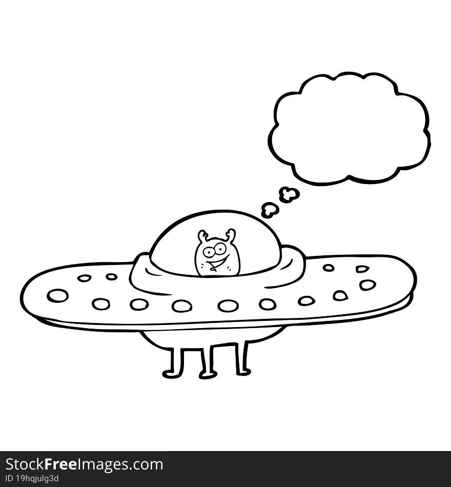 freehand drawn thought bubble cartoon flying saucer