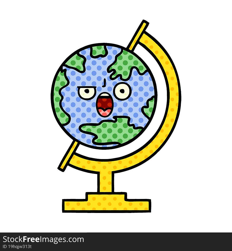 Comic Book Style Cartoon Globe Of The World