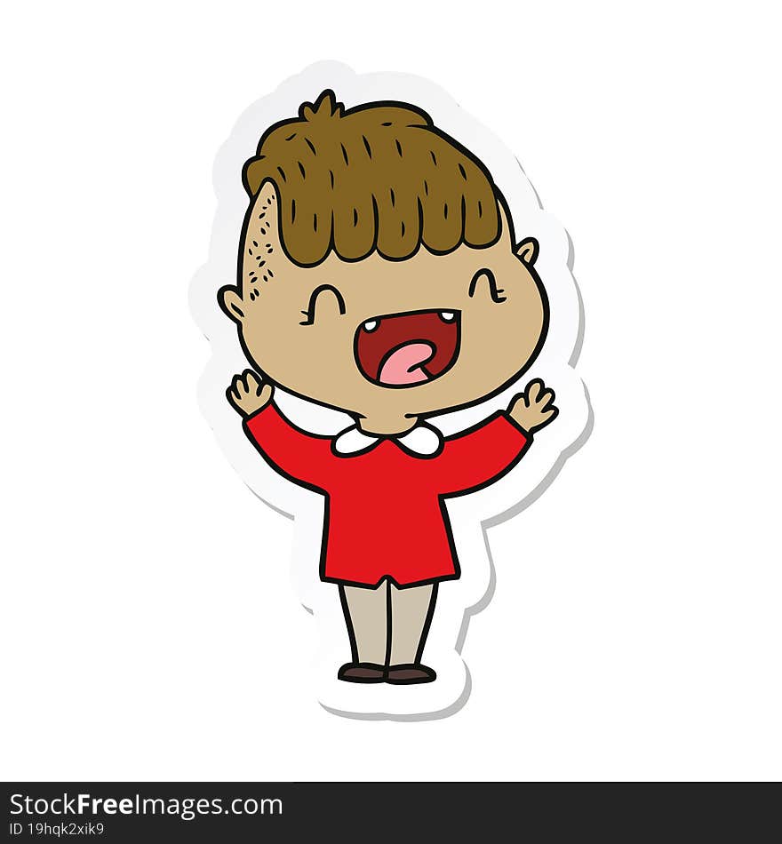 sticker of a cartoon happy boy laughing