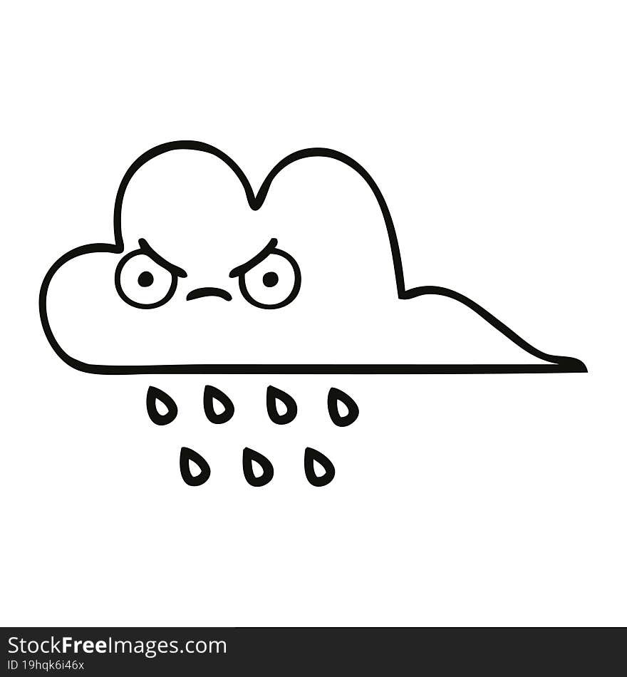 line drawing cartoon of a rain cloud