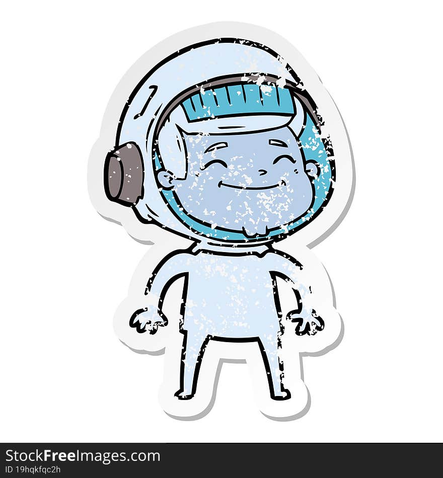 Distressed Sticker Of A Happy Cartoon Astronaut