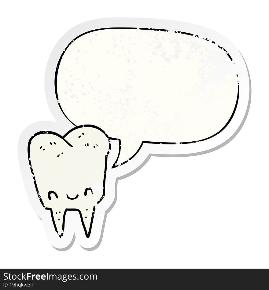 Cartoon Tooth And Speech Bubble Distressed Sticker