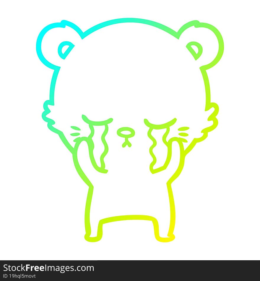 cold gradient line drawing crying cartoon polarbear