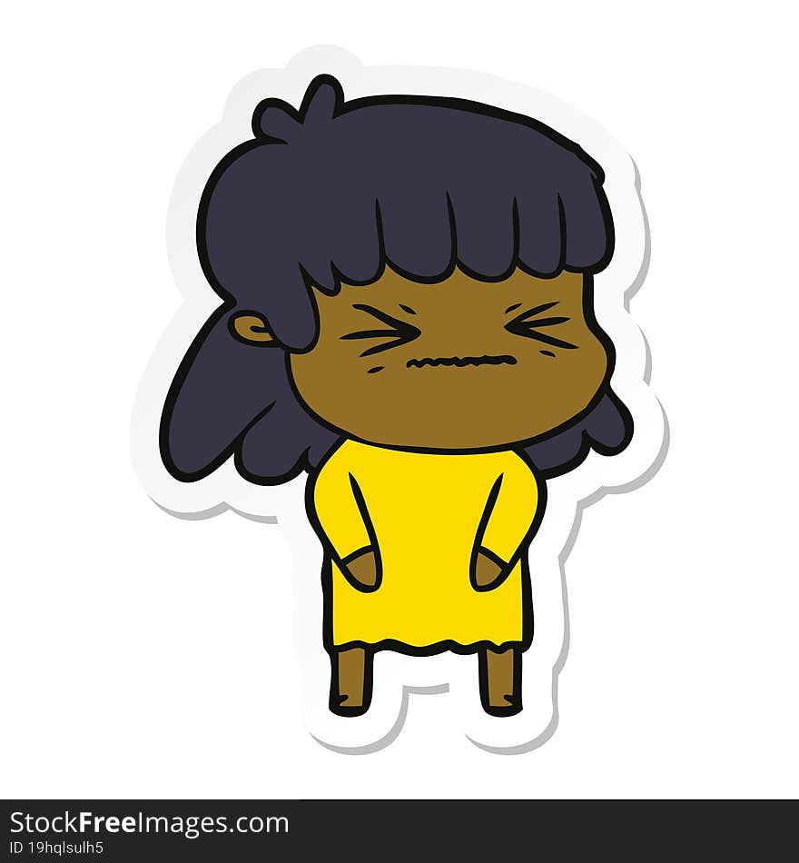 Sticker Of A Cartoon Angry Girl