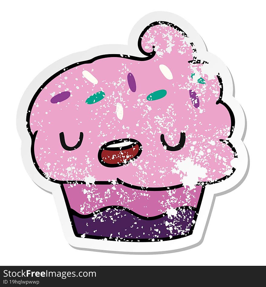 Distressed Sticker Cartoon Kawaii Of A Cute Cupcake