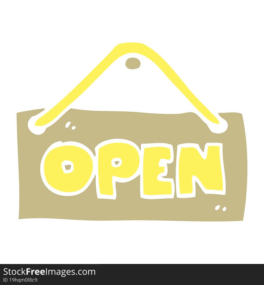 Flat Color Illustration Of A Cartoon Open Shop Sign