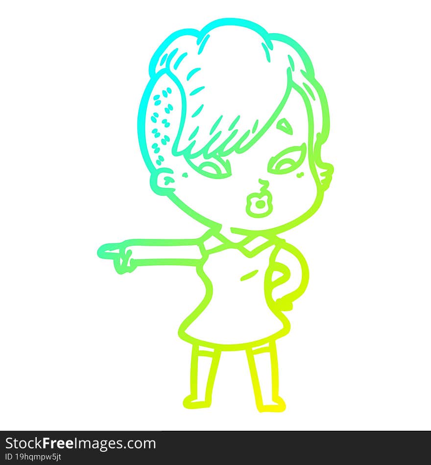 cold gradient line drawing cartoon surprised girl