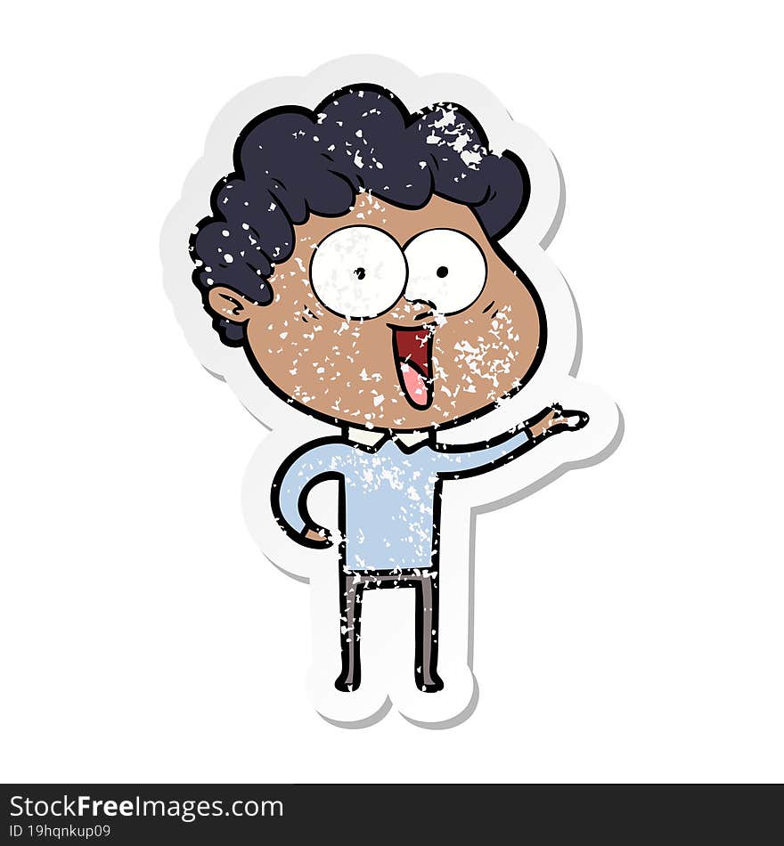 distressed sticker of a excited man cartoon