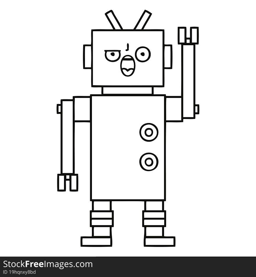 Line Drawing Cartoon Angry Robot