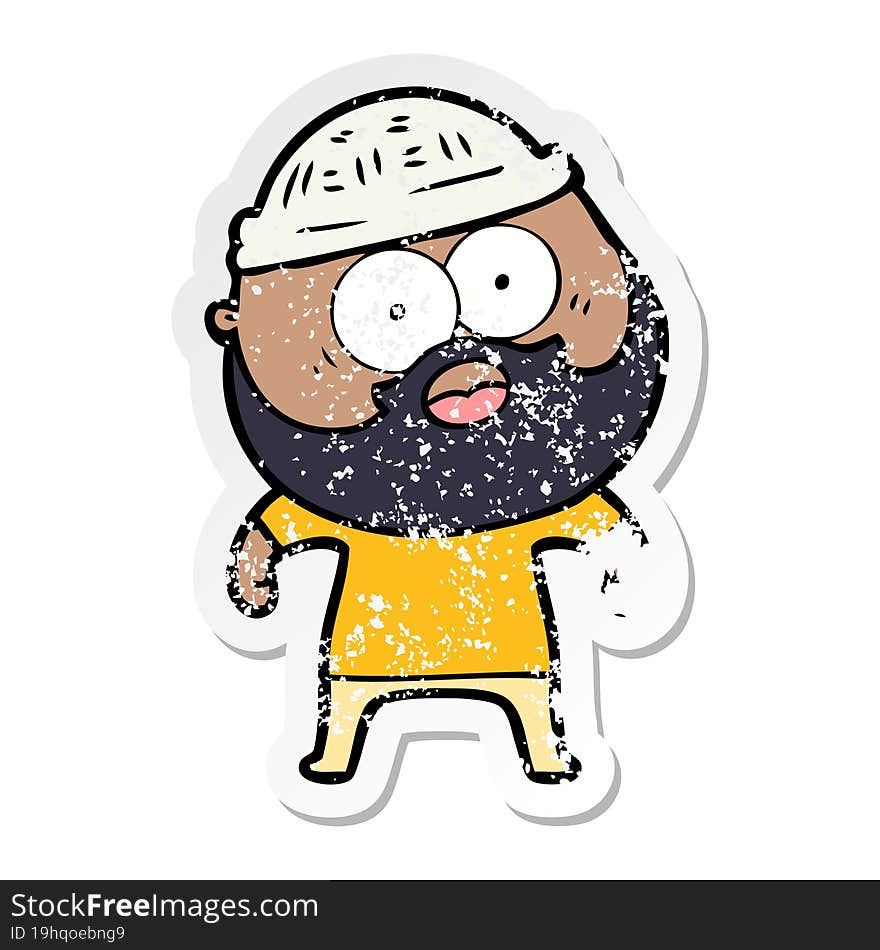 distressed sticker of a cartoon bearded man