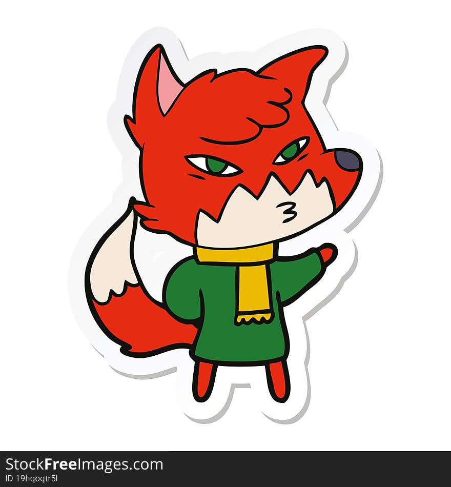 Sticker Of A Clever Cartoon Fox