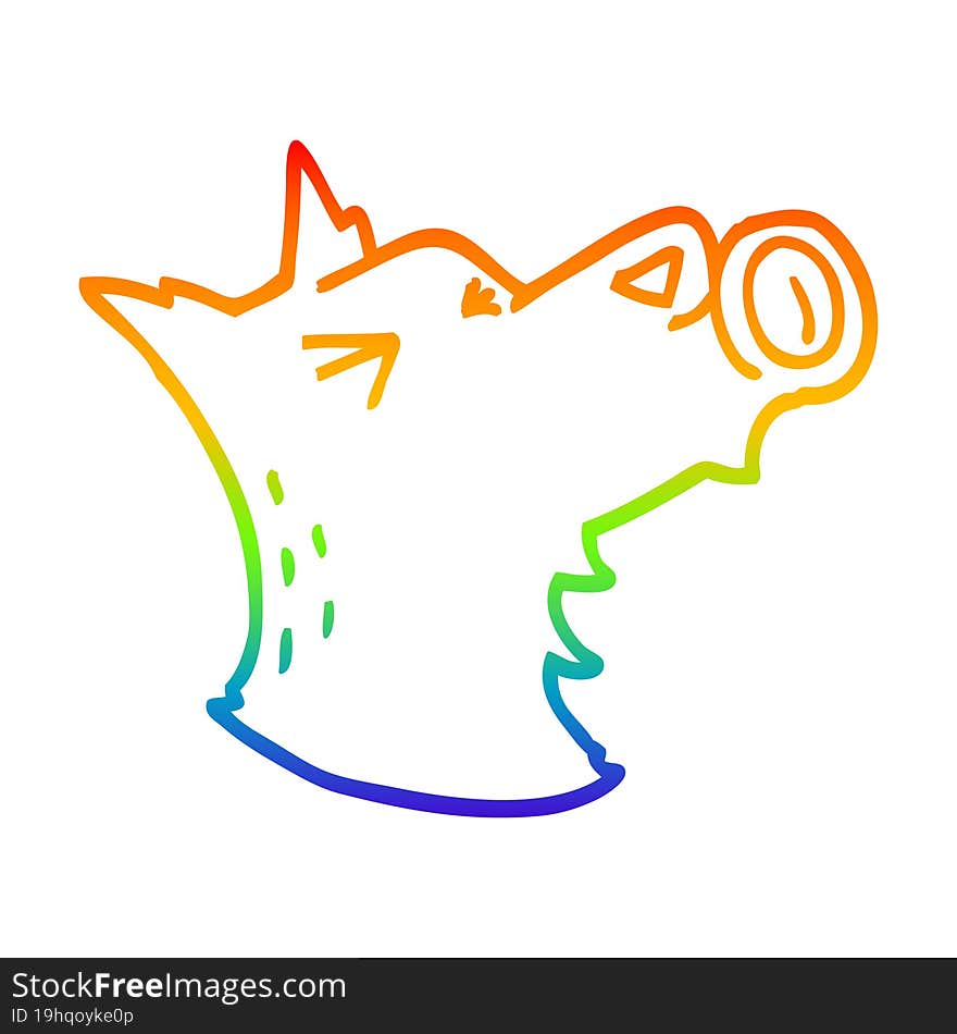 rainbow gradient line drawing of a cartoon howling wolf