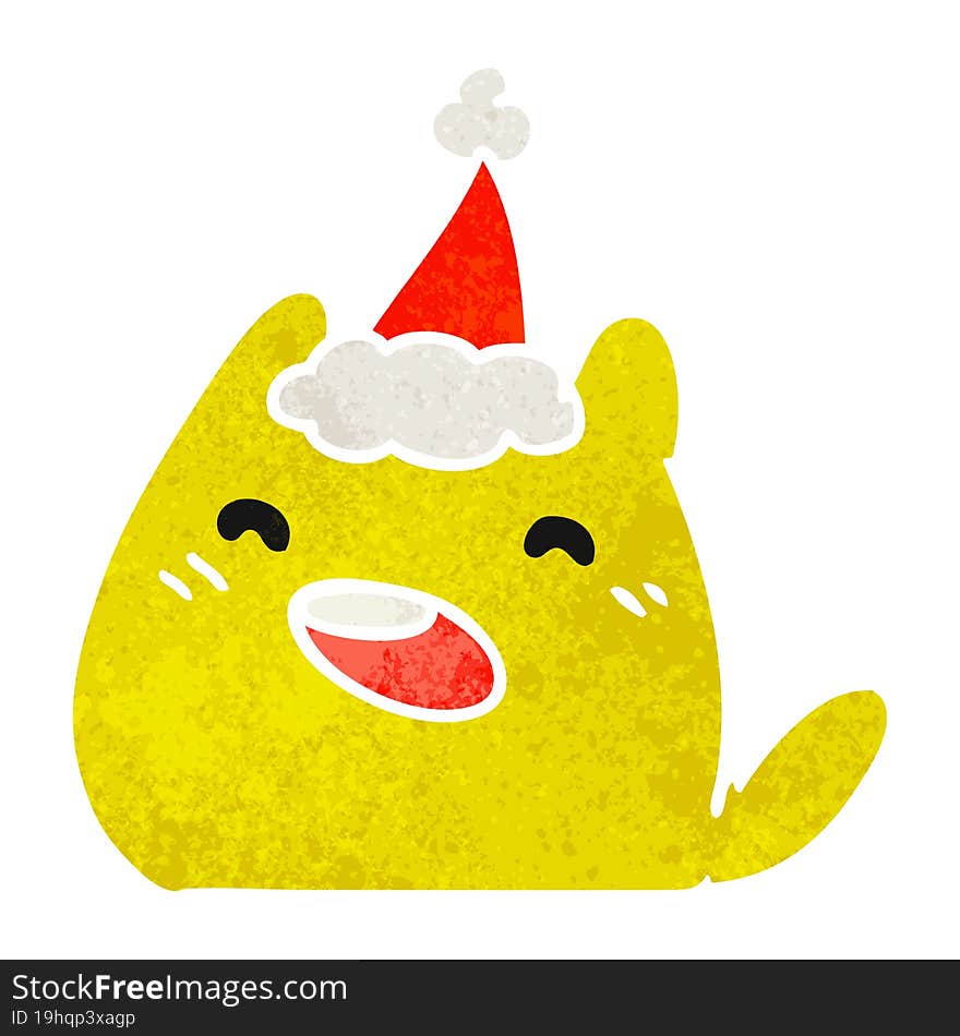 christmas retro cartoon of kawaii cat