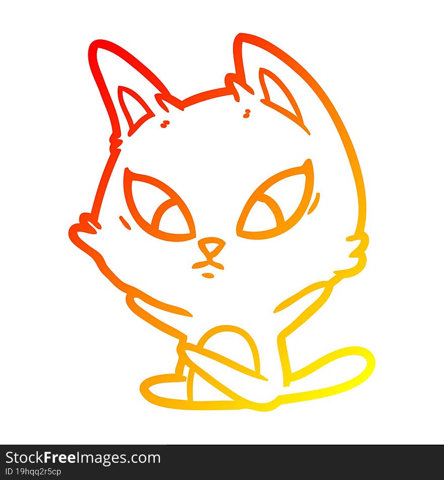 warm gradient line drawing confused cartoon cat sitting