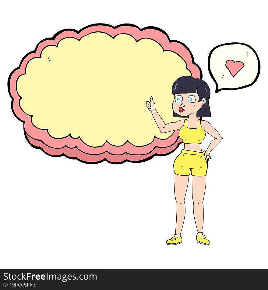 freehand drawn speech bubble cartoon gym woman