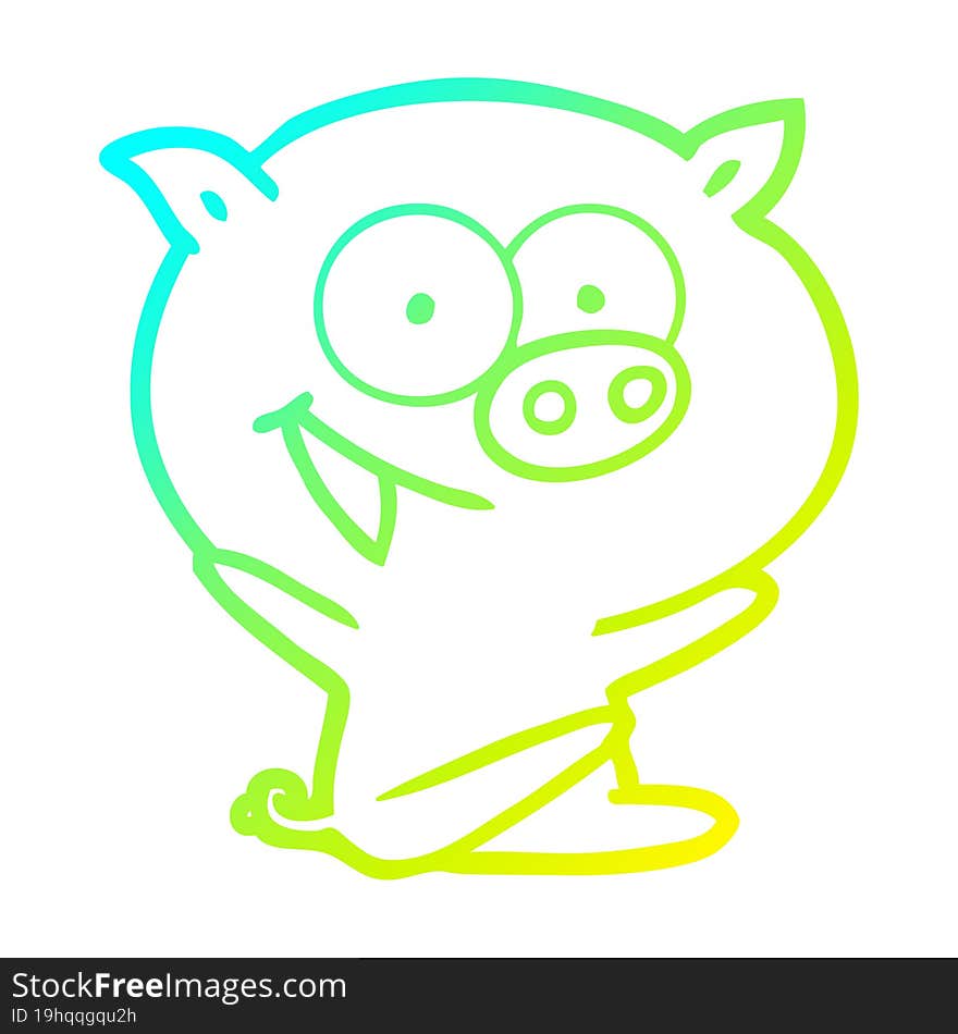 cold gradient line drawing cheerful sitting pig cartoon