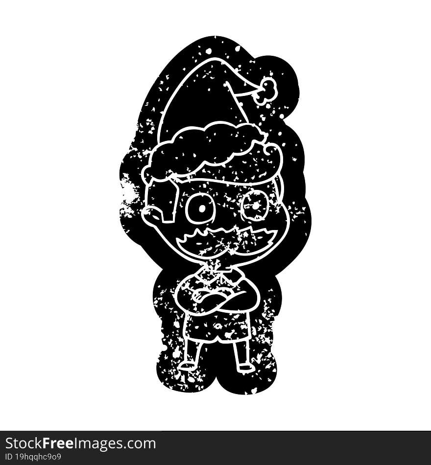 Cartoon Distressed Icon Of A Man With Mustache Shocked Wearing Santa Hat