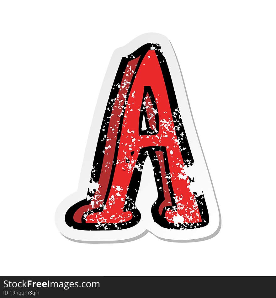 retro distressed sticker of a cartoon letter A