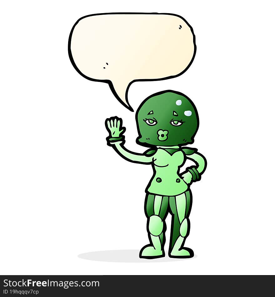 cartoon female astronaut with speech bubble