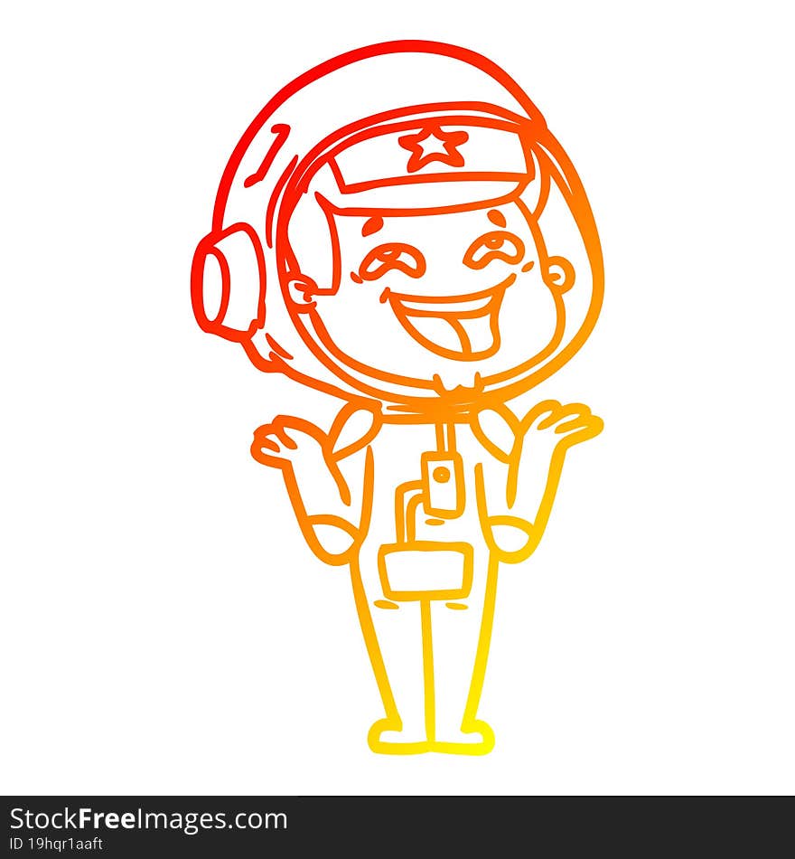 warm gradient line drawing of a cartoon laughing astronaut